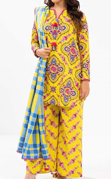 Alkaram Yellow Cambric Suit | Pakistani Winter Dresses in USA- Image 1