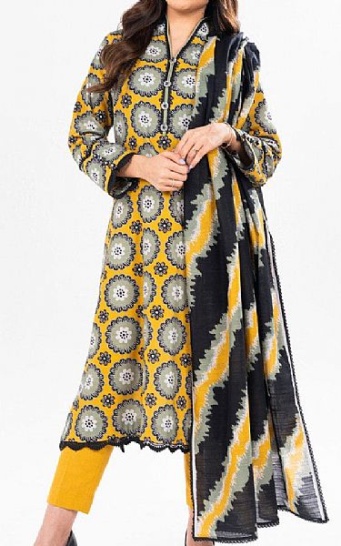 Alkaram Mustard/Black Khaddar Suit (2 Pcs) | Pakistani Winter Dresses in USA- Image 1