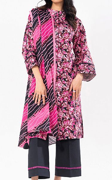 Alkaram Black/Pink Khaddar Suit (2 Pcs) | Pakistani Winter Dresses in USA- Image 1