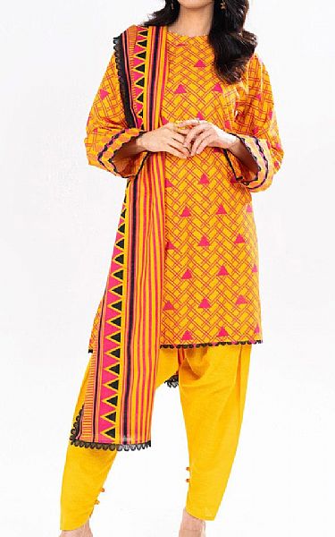 Alkaram Golden Yellow Khaddar Suit (2 Pcs) | Pakistani Winter Dresses in USA- Image 1
