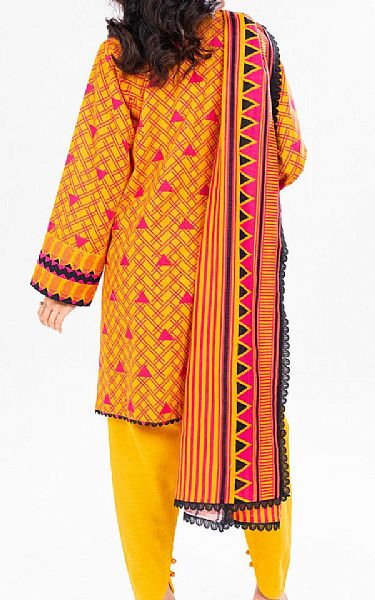 Alkaram Golden Yellow Khaddar Suit (2 Pcs) | Pakistani Winter Dresses in USA- Image 2