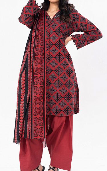 Alkaram Persian Red/Black Khaddar Suit (2 Pcs) | Pakistani Winter Dresses in USA- Image 1