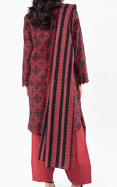 Alkaram Persian Red/Black Khaddar Suit (2 Pcs) | Pakistani Winter Dresses in USA- Image 2