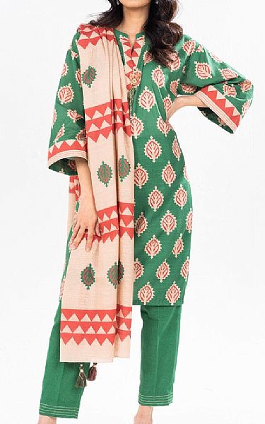 Alkaram Viridian Green Khaddar Suit (2 Pcs) | Pakistani Winter Dresses in USA- Image 1