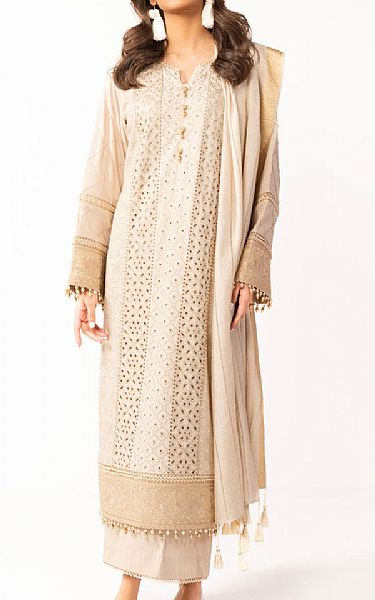 Alkaram Cream Viscose Suit | Pakistani Winter Dresses- Image 1