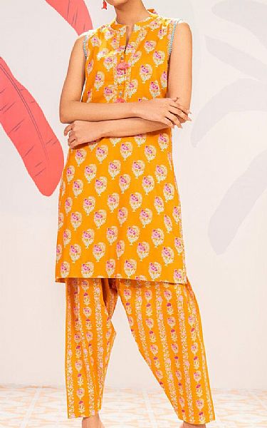 Alkaram Orange Cambric Suit (2 Pcs) | Pakistani Lawn Dress in USA- Image 1