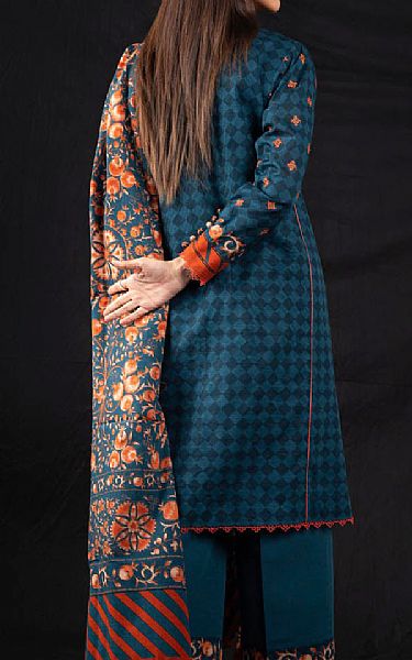 Alkaram Teal Blue Khaddar Suit | Pakistani Winter Dresses- Image 2