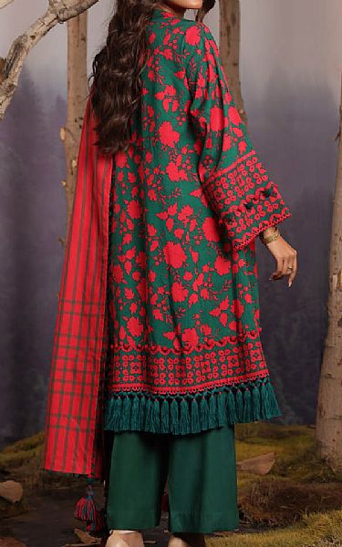 Alkaram Bottle Green Viscose Suit | Pakistani Winter Dresses- Image 2