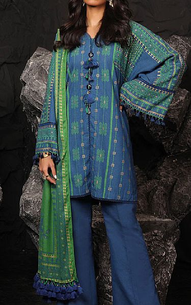 Alkaram Dark Turquoise Viscose Suit | Pakistani Winter Dresses in USA- Image 1