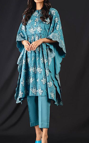 Alkaram Light Turquoise Cambric Suit (2 Pcs) | Pakistani Winter Dresses- Image 1