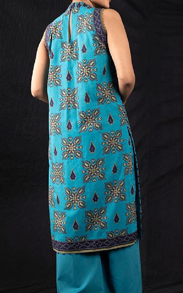 Alkaram Turquoise Cambric Suit (2 Pcs) | Pakistani Winter Dresses- Image 2