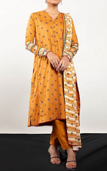 Alkaram Mustard Viscose Suit (2 Pcs) | Pakistani Winter Dresses- Image 1