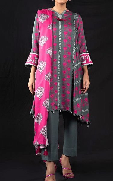 Alkaram Slate Grey Viscose Suit (2 Pcs) | Pakistani Winter Dresses- Image 1