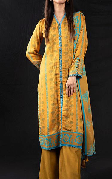 Alkaram Golden Yellow Viscose Suit (2 Pcs) | Pakistani Winter Dresses- Image 1