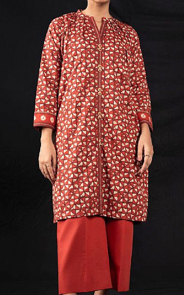 Alkaram Pastel Red Cambric Suit (2 Pcs) | Pakistani Winter Dresses- Image 1