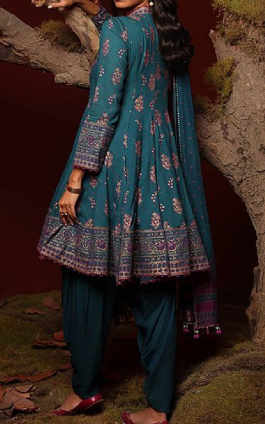 Alkaram Teal Blue Viscose Suit | Pakistani Winter Dresses- Image 2