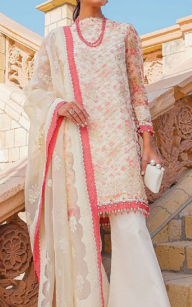 Alkaram White Organza Suit | Pakistani Embroidered Chiffon Dresses- Image 1
