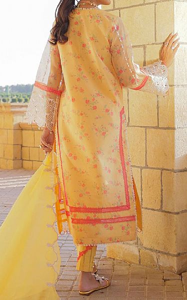 Alkaram Mustard Organza Suit | Pakistani Embroidered Chiffon Dresses- Image 2
