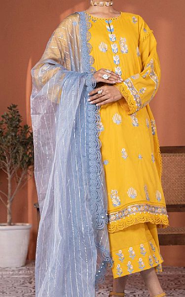 Alkaram Golden Yellow Lawn Suit | Pakistani Lawn Dress in USA- Image 1