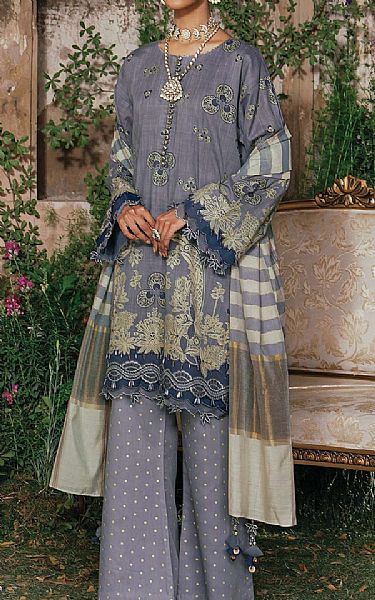 Alkaram Slate Grey Slub Suit | Pakistani Lawn Suits- Image 1