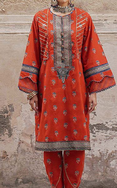Alkaram Bright Orange Cambric Suit (2 Pcs) | Pakistani Lawn Suits- Image 1