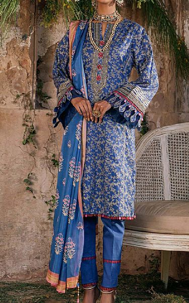 Alkaram Royal Blue Slub Suit | Pakistani Lawn Suits- Image 1