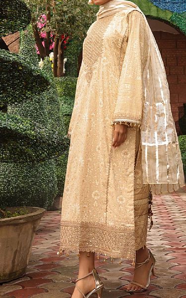 Alkaram Ivory Slub Suit | Pakistani Lawn Suits- Image 1