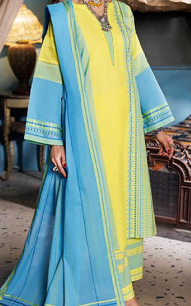 Almirah Yellow/Blue Jacquard Suit | Pakistani Winter Dresses in USA- Image 1