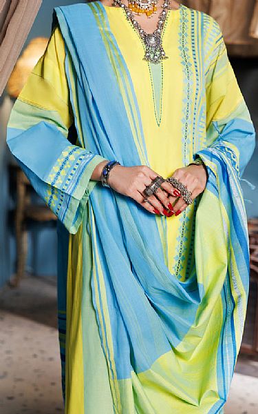 Almirah Yellow/Blue Jacquard Suit | Pakistani Winter Dresses in USA- Image 2