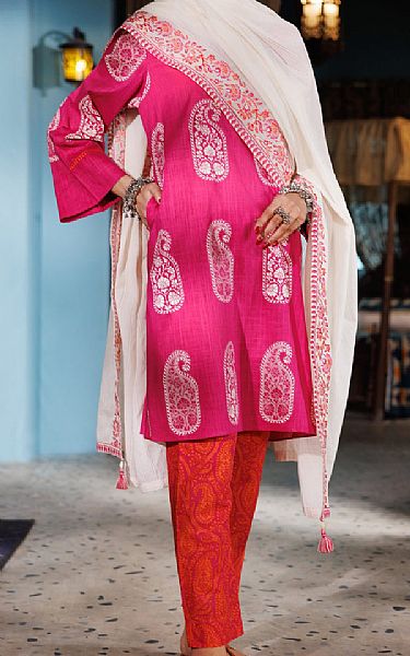 Almirah Cerise Pink Dobby Suit | Pakistani Winter Dresses in USA- Image 1