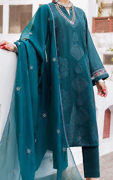 Almirah Deep Sea Blue Dobby Suit | Pakistani Winter Dresses in USA- Image 1