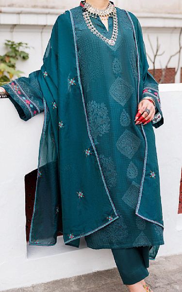 Almirah Deep Sea Blue Dobby Suit | Pakistani Winter Dresses in USA- Image 2