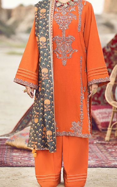 Almirah Bright Orange Jacquard Suit | Pakistani Dresses in USA- Image 1