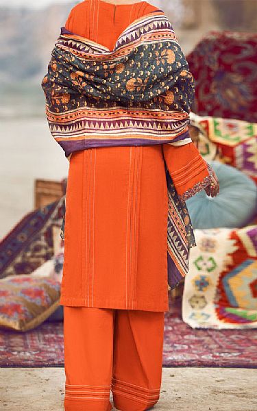 Almirah Bright Orange Jacquard Suit | Pakistani Dresses in USA- Image 2