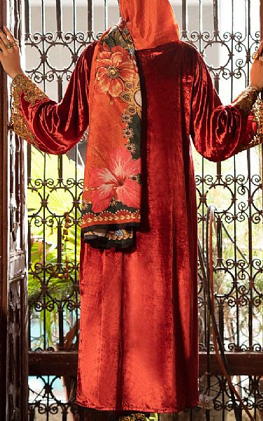 Almirah Red Velvet Suit | Pakistani Winter Dresses- Image 2