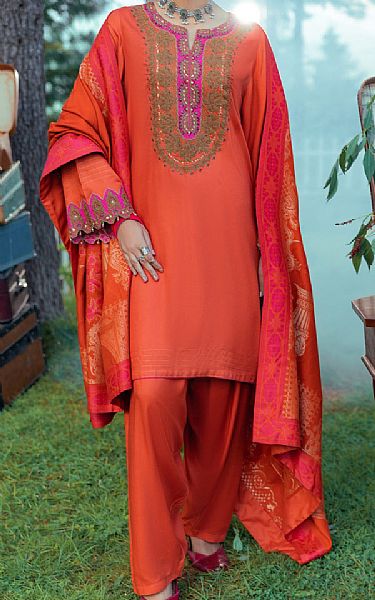 Almirah Rust Viscose Suit | Pakistani Winter Dresses- Image 1