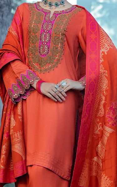 Almirah Rust Viscose Suit | Pakistani Winter Dresses- Image 2