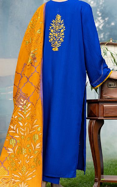 Almirah Royal Blue Yarn Dyed Suit | Pakistani Winter Dresses- Image 2