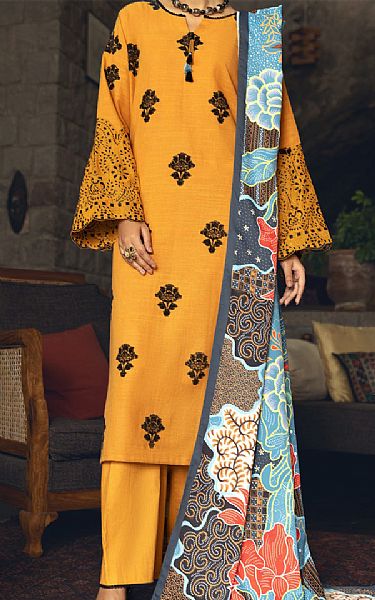 Almirah Mustard Yarn Dyed Suit | Pakistani Winter Dresses- Image 1
