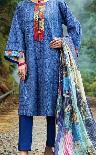 Almirah Navy Blue Cambric Suit | Pakistani Winter Dresses- Image 1