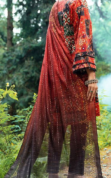 Almirah Orange/Black Cambric Suit | Pakistani Winter Dresses- Image 2