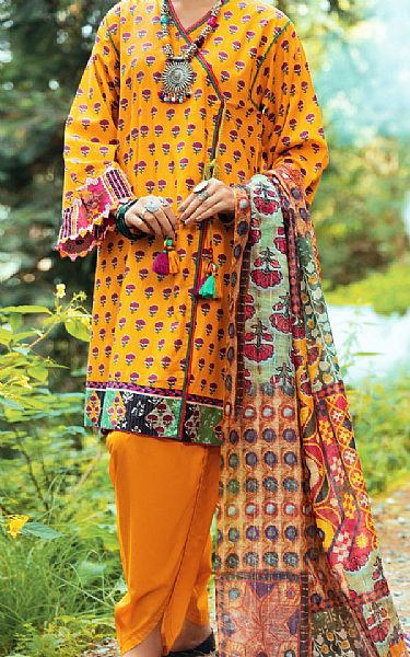Almirah Mustard Cambric Suit | Pakistani Winter Dresses- Image 1