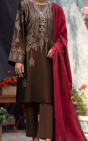Almirah Dark Brown Yarn Dyed Suit | Pakistani Winter Dresses- Image 1