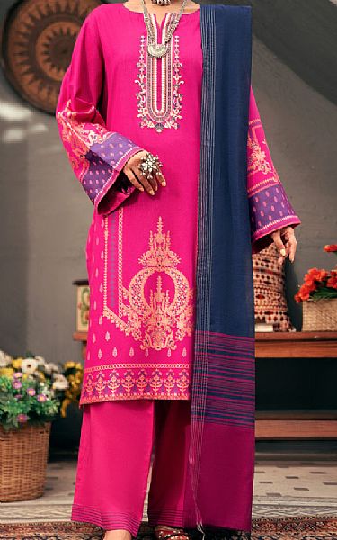 Almirah Shocking Pink Yarn Dyed Suit | Pakistani Winter Dresses- Image 1