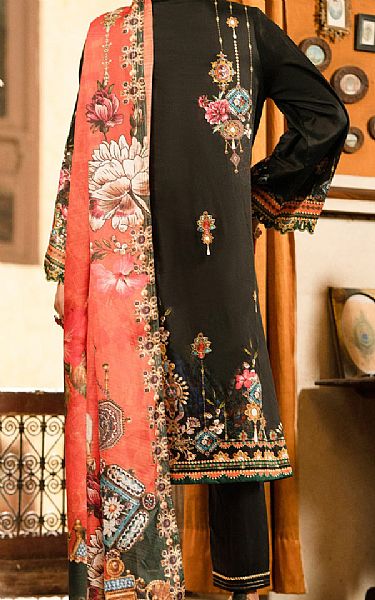 Almirah Green/Black Cotton Silk Suit | Pakistani Winter Dresses- Image 2