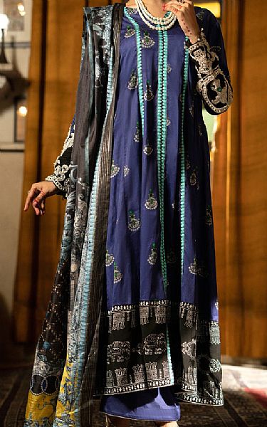 Almirah Navy Blue Cotton Silk Suit | Pakistani Winter Dresses- Image 1
