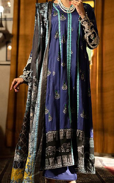 Almirah Navy Blue Cotton Silk Suit | Pakistani Winter Dresses in USA- Image 1