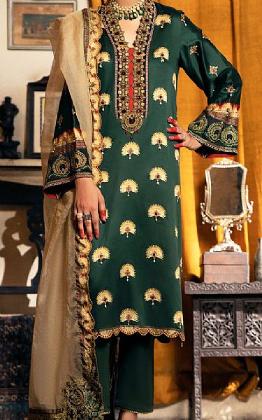 Almirah Bottle Green Cotton Silk Suit | Pakistani Winter Dresses in USA- Image 1