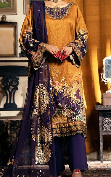 Almirah Brown/Indigo Cotton Silk Suit | Pakistani Winter Dresses- Image 1