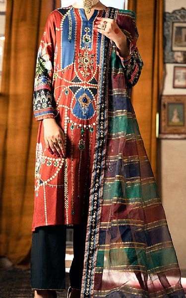 Almirah Multicolor Cotton Silk Suit | Pakistani Winter Dresses- Image 1